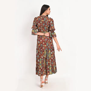 Nuevo diseño de estilo con volantes Kimono Wrap Dress Bohemian Fashion Art Silk Sari Boho Kimono Robe Body Dress a precios bajos - Product Image 5