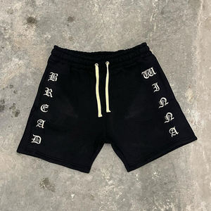 Summer Unisex <b>Drawstring</b> High Waist Workout Shorts Custom Logo Athletic Gym Embroidered Acid Wash Cotton Shorts - Product Image 1