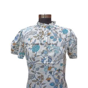 High Quality Women's Korean Style Casual Blouses Breathable 100% Cotton <b>Turtleneck</b> Puff Sleeves Button Custom Vintage Floral - Product Image 2