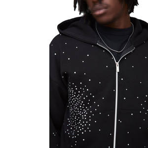Felpa con Cappuccio e Zip per Uomo con Dettagli in Strass, Nera in Pile, Stile Streetwear per Programmi di Abbigliamento all'Ingrosso - Product Image 3