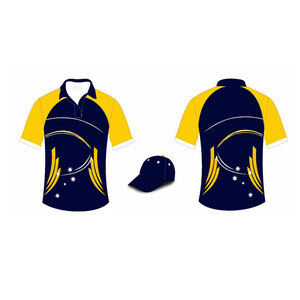 ชุดยูนิฟอร์มคริกเก็ตสีน้ำเงินกรมท่าและสีเหลืองแบบกำหนดเอง เสื้อโปโลและกางเกงพร้อมลายดาว ระบายอากาศได้ดี สำหรับทีม - Product Image 4
