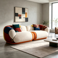 Ensemble de canapés modulaires créatifs à blocs de couleur, design patchwork en tissu doux, canapé sectionnel carré de luxe en éponge pour espace de vie moderne