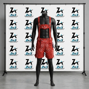 Manufacture Design Custom Men's <b>Red</b> Embroidered Lederhosen Shorts With High Waist And Button Fly Casual Style Lederhosen - Product Image 1