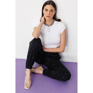Pantalon de jogging mi-long décontracté en polyester 100% brodé de pierres, coupe régulière - Product Image 2