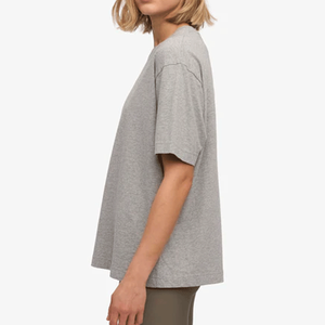 T-shirt décontracté pour femme en jersey d'été, col rond, gris chiné, coupe ample et oversize, 100 % coton respirant et à séchage rapide, qualité supérieure - Product Image 3