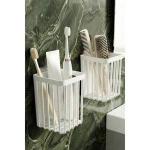 Ensemble de 2 supports adhésifs en plastique pour salle de bain, organisateur multifonctionnel pour brosses à cheveux et peignes, étagère murale de cuisine avec porte-brosse à dents - Product Image 5