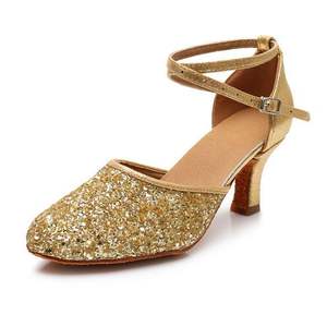 Zapatos de Baile Latino de Salón para Mujer al por Mayor, Tango Salsa con Encaje y Brillo, Parte Superior Cómoda, Suela de Cuero Genuino, Tacón de Algodón - Product Image 5