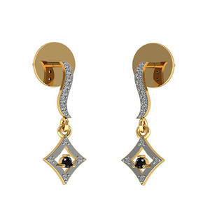 Vente en gros de boucles d'oreilles en or massif 18 carats avec diamant pavé et goutte d'onyx noir Fabricant de bijoux en pierres précieuses fines - Product Image 2
