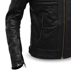 Blouson universitaire homme personnalisé en cuir véritable à col montant, uni, avec fermeture éclair, pour l'hiver – Vente en gros - Product Image 5