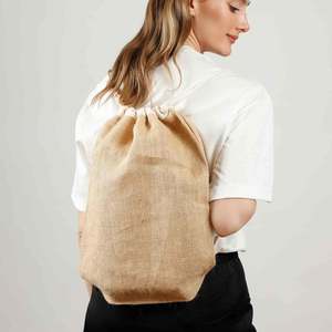PKB13 Natural Burlap <b>Backpack</b> Large Jute <b>Drawstring</b> Bag for Daily Use Advertising Sports Fashion Travel Portable Carton Bag Gift - Product Image 2
