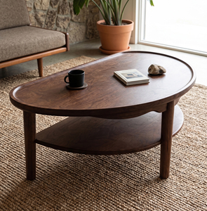 Modern Oak <b>Coffee</b> <b>Table</b> with Lower Shelf and Solid Oak Frame <b>Oval</b> Shape for Living Room-MT Furniture 3-Year Warranty - Product Image 1