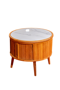 Ensemble de canapé de salon en bois avec 3 sièges coussins et table ronde en pierre appartement de villa avec matériau de remplissage en éponge au latex - Product Image 5