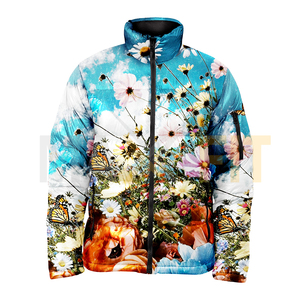 2024 nueva chaqueta acolchada de burbujas sublimada personalizada para hombres y mujeres tela de lona con cuello con capucha chaqueta acolchada impresa al por mayor - Product Image 1