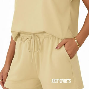 Conjunto de 2 Piezas de Shorts Casuales hasta la Rodilla para Mujer, Nuevo, Ecológico, de Algodón, Secado Rápido, Transpirable, de Verano - Product Image 5