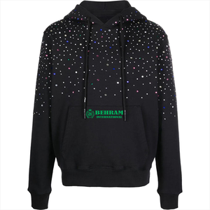 Meilleur pull à capuche oversize pour l'hiver, tendance, en coton biologique, molletonné/éponge française, logo avant en strass, pour hommes - Product Image 1