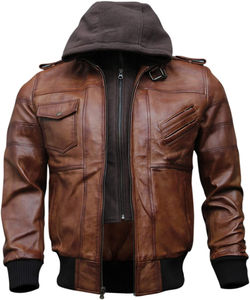 <b>Men's</b> Genuine Leather Bomber <b>Jacket</b> Canvas Waterproof Winter Casual Stylish <b>Biker</b> OEM Service Wholesale - Product Image 1