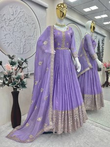 Party Wear Designer Anarkali Gown and Dupatta with Faux <b>Fur</b> Ankle-Length All Seasons - Product Image 2