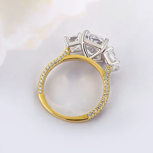 7x10 mm Radiant Cut CZ Three <b>Stone</b> <b>Ring</b> <b>Two</b> Tone 925 Silver Yellow Gold Plated Modern Solitaire Sparkling Bridal Jewelry - Product Image 4