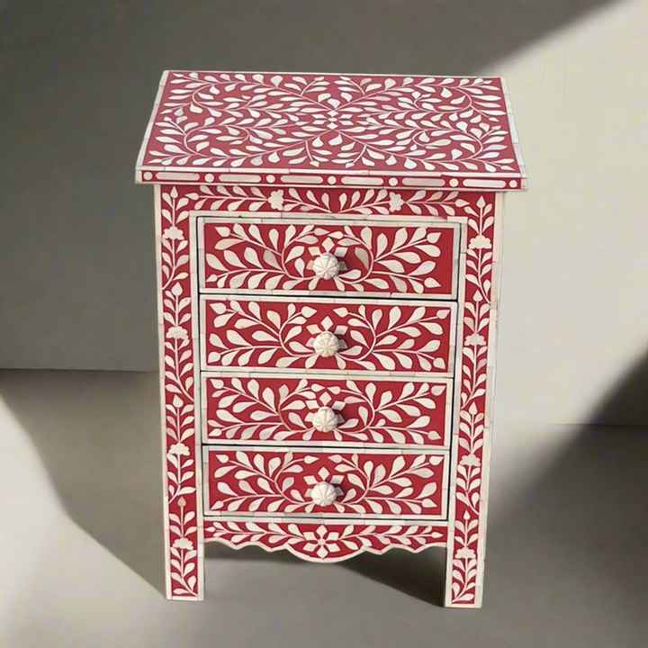 Best Home Decor Handcrafted premium Bone Inlay Bedside Table Blue Fish Scale Living Room Cabinets Bedroom Furniture