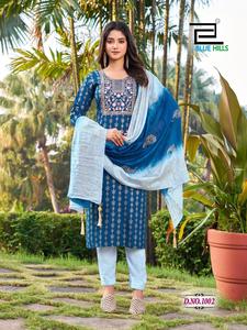 Hermosa tela de rayón Alia Cut Kurti Pant con Foil Printed Chanderi Dupatta en Designer Kurti y Pant - Product Image 5