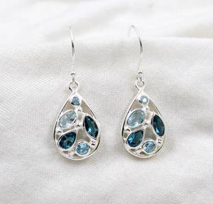 Boucles d'oreilles pour femmes Boucles d'oreilles en pierres précieuses Topaze bleue Boucles d'oreilles en argent sterling massif 925 pour filles en pierre bleue Boucles d'oreilles en argent - Product Image 3