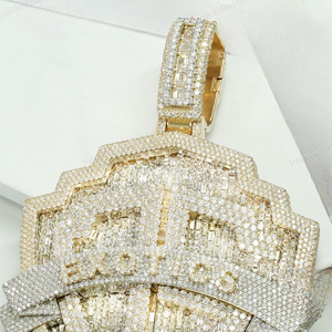 Collar de Lujo Personalizado con Colgante de Moissanita VVS, Plata de Ley, Engaste de Canal, Piedras Redondas, Bañado en Oro, Estilo Hip Hop para Fiesta - Product Image 4