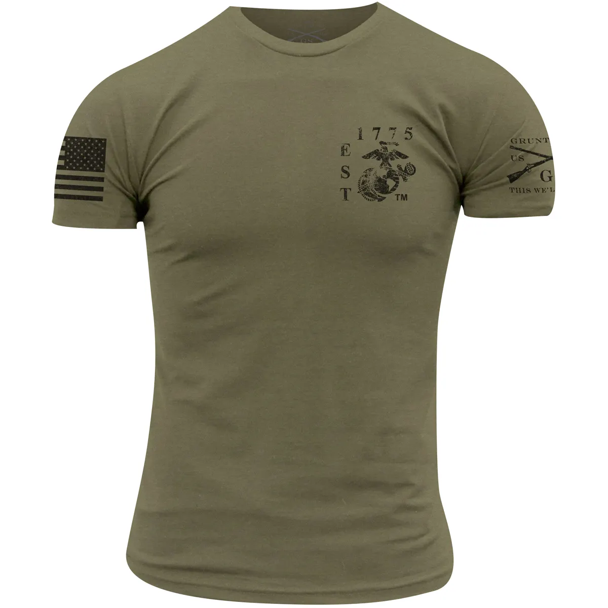 Grunt-Stil USMC Eagle Globe & Anchor Basic Schwergewicht 230Gsm Nacken-T-Shirt Militär grün Übergröße Herren Kategorie Herrenhemden