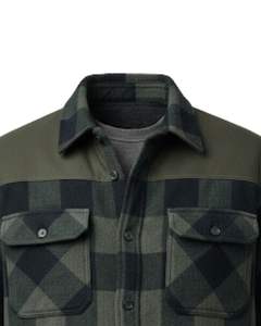 Men Plaid <b>Check</b> Shirt Jacket Long Sleeve Button Down Casual Flannel <b>Overshirt</b> Style Dark Green Olive Color Manufacture Wholesale - Product Image 5