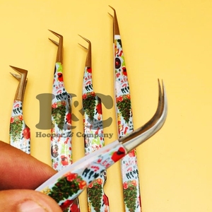 Eyelash Extension Tweezers Stainless Steel Mink <b>Print</b> Design Durable Sharp Tip 90 Degree mink Anti-Slip Diamond Dust - Product Image 5