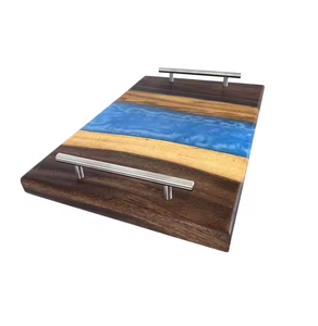 Plateau en bois et résine Prix le plus bas Haute qualité Couleur rouge Plateau carré en bois et résine et sous-verre Vente chaude Meubles de maison - Product Image 6