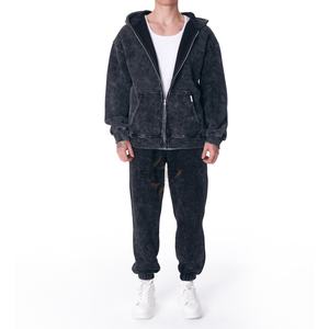 High Quality Zipper Acid Wash Tracksuits Winter <b>Hooded</b> Casual Solid Streetwear Vintage Fleece Cotton Custom Unisex OEM - Product Image 1