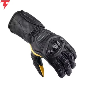 Motorbike Leather <b>Gloves</b> Wrist Length Plain Touchscreen Eco-Friendly <b>Fur</b> Lined Breathable Unlined Black Yellow Accents Four - Product Image 3