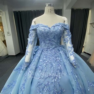 ANY270 Vestido de Quinceañera Moderno Azul con Encaje y Escote Corazón - Product Image 3