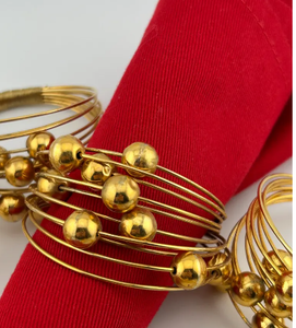 Lot de 6 ronds de serviette dorés avec perles dorées - Product Image 2