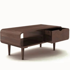 Mesa de centro de madera marrón claro moderna de mediados de siglo con 1 cajón 1 estante para sala de estar - Product Image 3