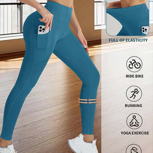 Pantalones de Yoga de Cintura Alta para Mujer, Leggings Deportivos Antideslizantes con Bolsillos Laterales, Pantalones Elásticos para Gimnasio, Correr y Pilates, Color Sólido - Product Image 2