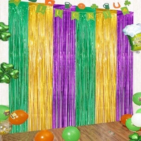 Rideau à franges en feuille de papier Mardi Gras 2M Vert Or Violet, Rideau de fond en guirlandes pour Fête de Carnaval, Anniversaire, Décoration Murale de Scène