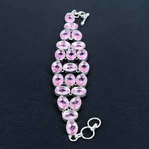 Bracelet Kunzite rose fait main en argent Sterling 925 plaqué réglable bijoux pour femmes Bracelet de pierres précieuses bijoux de mode cadeau - Product Image 4