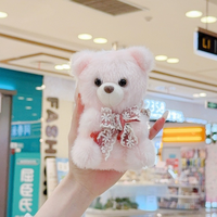 Nouveau Mini Ours en Peluche avec Petit Nœud, Porte-clés et Breloque de Sac, Jouet Animal en Peluche 3D Mignon, Pendentif Ours en Fourrure, Vente en Gros