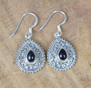 Black Onyx Gold Plated Sterling Silver <b>Hook</b> <b>Earrings</b> Pear Shape Gemstone Cute Design Elegant Gift for Women Anniversary Party - Product Image 5