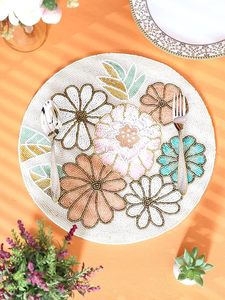 แก้วปักลายดอกไม้สีพาสเทลและแผ่นรองจานลูกปัดโพลีเอสเตอร์สำหรับตกแต่งโต๊ะสำหรับงานแต่งงานและแผ่นรองสำหรับคริสต์มาส - Product Image 5