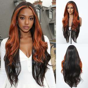 Mina C-DWY Transparent Lace Front Glueless Synthetic <b>Wig</b> with Orange for Ombre Long Body Wavy Middle Part - Product Image 3