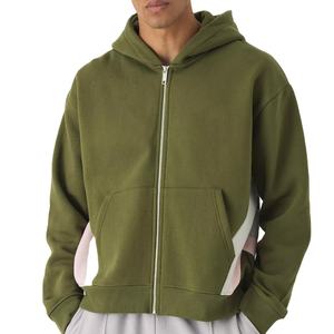Sudadera con capucha pesada OEM con cremallera, 100% algodón, forro polar, hombros caídos, bordado personalizado, para hombre - Product Image 1