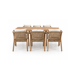 Mesa de Comedor de Madera de Teca Sólida para Exteriores con Sillas de Cuerda Tejida para Patio, Jardín, Resort o Cafetería de Lujo - Product Image 3