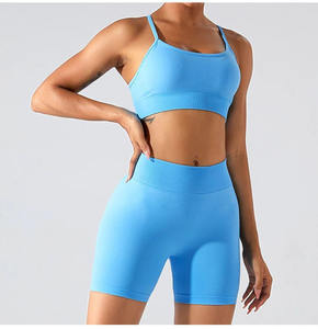 Conjunto Deportivo de Dos Piezas Personalizado al por Mayor, Brasier Deportivo y Pantalones Cortos para Gimnasio, Yoga, Running, Ropa Deportiva, Conjunto de Yoga para Mujer - Product Image 3