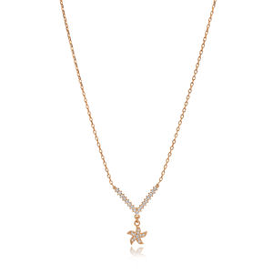 Starfish Design Clear Zircon Stone Charm Necklace Turkish Handmade 925 Sterling Silver Engagement Wedding Party Jewelry Gold - Product Image 3