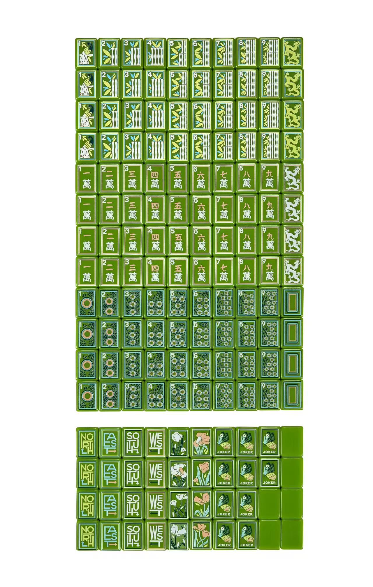 Juego de fichas de mahjong estilo pintura al óleo.