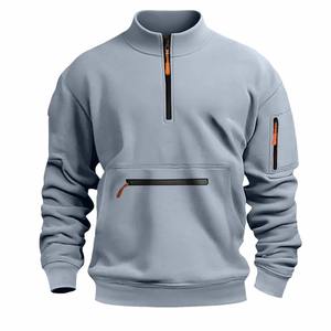 Sweatshirts à demi-zip à col montant pour hommes et femmes, couleur unie, polaire, pull décontracté pour tous les jours - Product Image 5