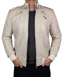 เสื้อโค้ทหนังผู้ชายคุณภาพสูงสำหรับฤดูหนาว กันลม ระบายอากาศได้ดี ซิป คอตั้ง สีพื้น - Product Image 4
