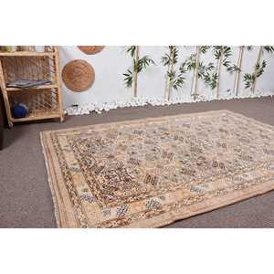 พรมตุรกีวินเทจ ขนาด 4.8x7.2 ฟุต สีเบจ-น้ำเงิน ลายอิคัต - Product Image 3